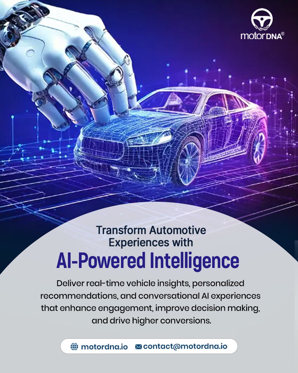 motor_dna's tweet photo. The future of automotive is intelligent. 🚗🤖

Leverage AI to deliver real-time insights, enhance engagement, and make smarter, data-driven decisions.

Explore more: https://t.co/Kg5JUgv35w

.
.
.
.
#AIInnovation #SmartMobility #AutomotiveAI #TechDriven #MotorDNA https://t.co/6YFgAJDjIJ
