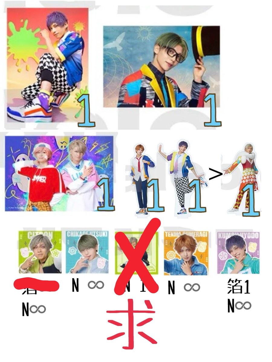 【交換】エーステ　ランブロ　スクエアカード　ブロマイド　アクスタ

譲）咲也、三角、幸、九門、天馬、円、九角、雄三、至

求）3枚目　千景、シトロン、九門、一成、椋、天馬

5/16現地手渡し、郵送可能
至、三角は千景との交換
アクスタは天馬、九門優先
異種交換可能（箔↔️箔のみ）