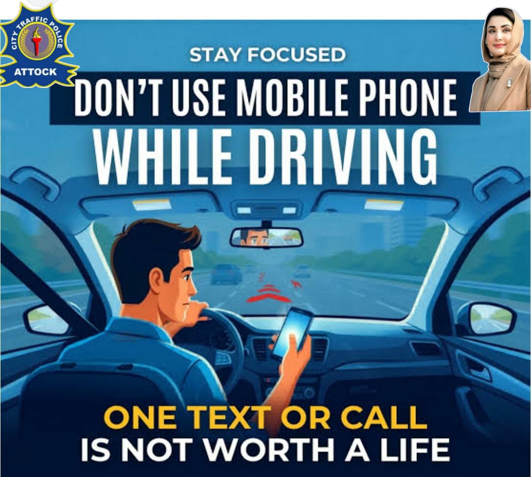 ctpattock's tweet image. دوران ڈرائیونگ موبائل فون کا استعمال جان لیوا ثابت ہو سکتا ہے 

#mobile #usemobile #care #Pakistan #attockpolice #safety #RoadSafety 
@MaryamNSharif
 
@TeamMNSharif
 
@GovtofPunjabPK