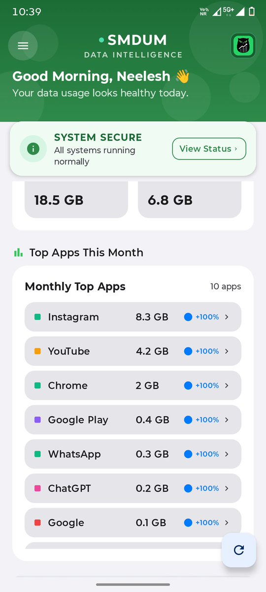 Trackusage69's tweet image. “I tracked my Jio data for 30 days… Instagram alone used 1.8 GB in the background while I was sleeping 😱
Here’s the breakdown no one talks about. 

What’s the worst offender on your phone? Reply 👇 #AndroidTips #DataSaver”