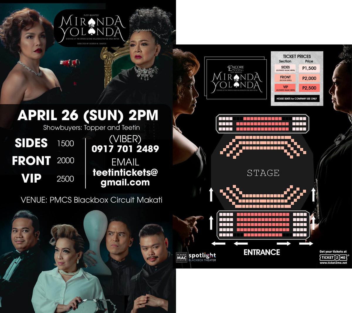 toymits's tweet photo. #EncoreTheaterMNLPH 's
𝐌𝐈𝐑𝐀𝐍𝐃𝐀 ♠️ 𝐘𝐎𝐋𝐀𝐍𝐃
APRIL 26 (SUN) 2pm show :)

Email teetintickets@gmail.com or message (VIBER) 091777012489. 
(1) Name: 
(2) Contact number: 
(3) Quantity of tickets: 
(4) Preferred area: VIP, FRONT, or SIDES https://t.co/ganROlY2JR