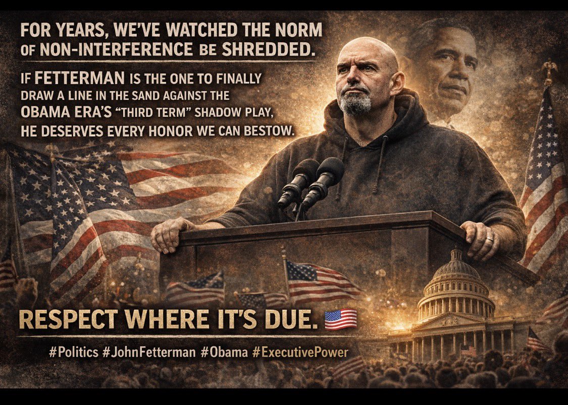 1981Descartes's tweet image. John Fetterman standing up to Obama? 
If true, he’s a national hero. 
It’s time to end the shadow government and return to traditional non-interference. 
#Fetterman #Obama #PoliticalNorms #USA