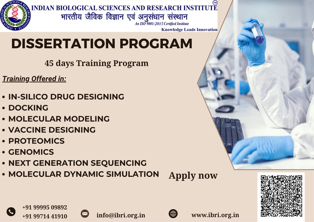 Ibri_Noida's tweet photo. Join the INSILICO Dissertation Training Program by Indian Biological Sciences Research Institute (IBRI) Noida! 

Gain hands-on skills in bioinformatics, data analysis &amp; drug discovery. A perfect step for future researchers! 

 info@ibri.org.in

 +91 99995 09892 

#INSILICO #IBRI https://t.co/5uOq0IqSv1
