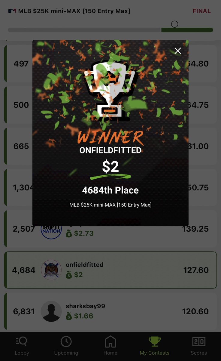 thesportsraq1's tweet image. TheSportsRaq MoneyBall $⚾️ Club
Postgame Winner 🏆
Placed 4,684 / 26,879

#DFS #DraftKings #MLB

Player of the Game:
Dalton Rushing
C | #Dodgers    
30.00 PTS