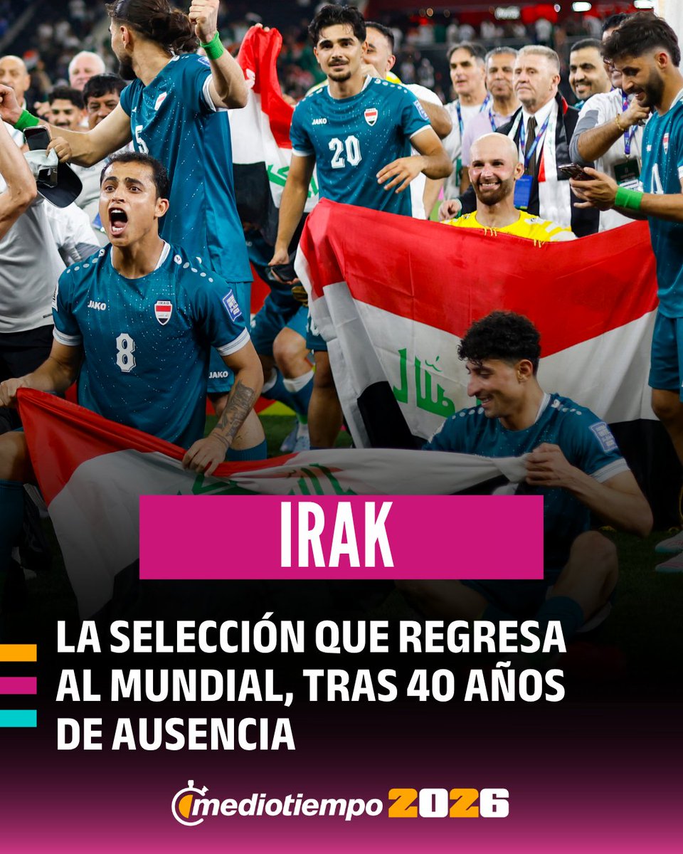 mediotiempo's tweet image. ¡ESPERARON CASI MEDIO SIGLO PARA VOLVER A VIVIR EL SUEÑO!🇮🇶

El pase al Mundial 2026 se sufrió demasiado, pero al final lograron su anhelado pase a la justa más importante. Fue un poco de su ADN, de su acostumbrado sufrimiento, pero Irak, que jugó en Monterrey como una de las