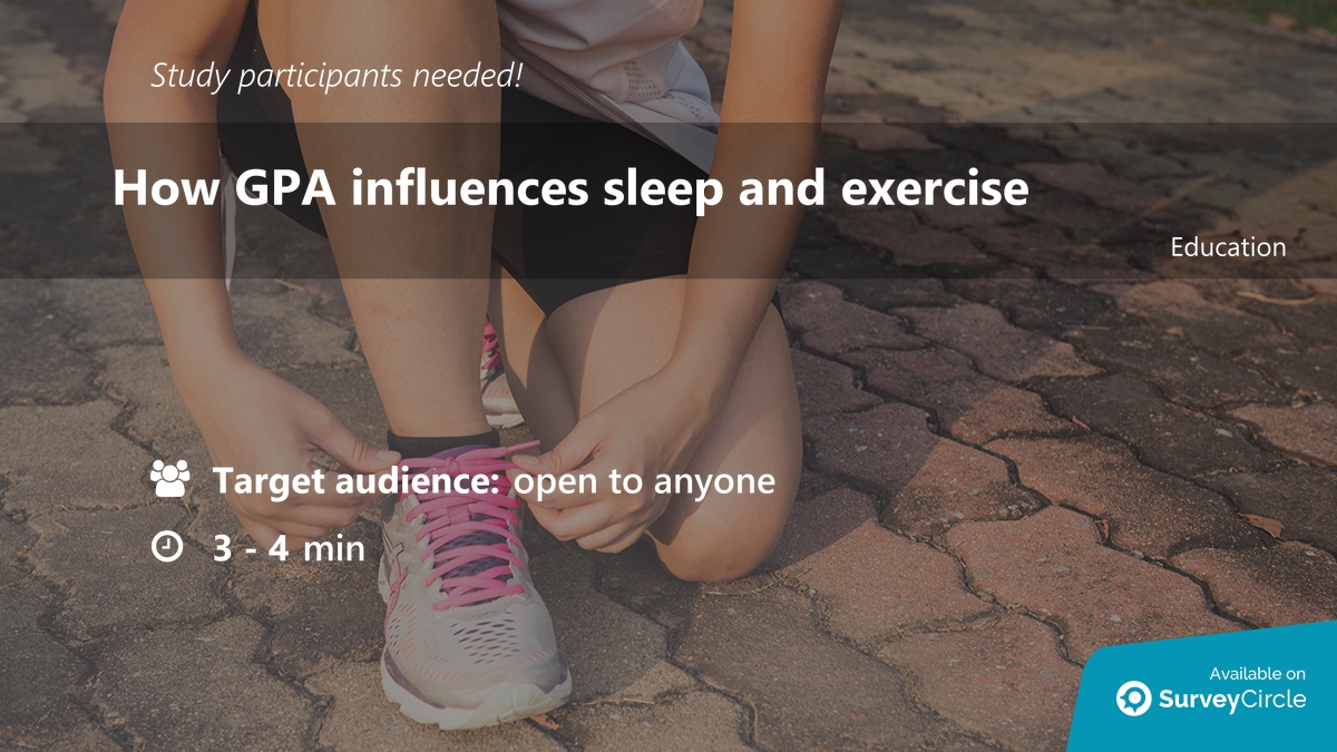 daily_research's tweet image. Participants needed for online survey!

Topic: "How GPA influences sleep and exercise" surveycircle.com/VVF4GK/ via @SurveyCircle #UofMaryland

#exercise #sleep #gpa #undergrad