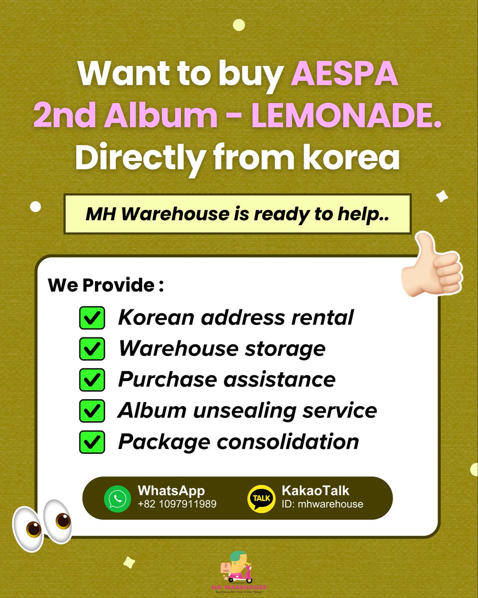 mhwarehouse's tweet image. Aespa 에스파 The 2nd Album - LEMONADE 🍋
—
(📢)Want to buy aespa new comeback album directly from Korea #kaddy #koreanwarehouse

t. Need korean warehouse proxy wts wtb po pob bts blackpink cortis seventeen jastip zona weverse hybe SMtown ningning winter karina giselle Group Order