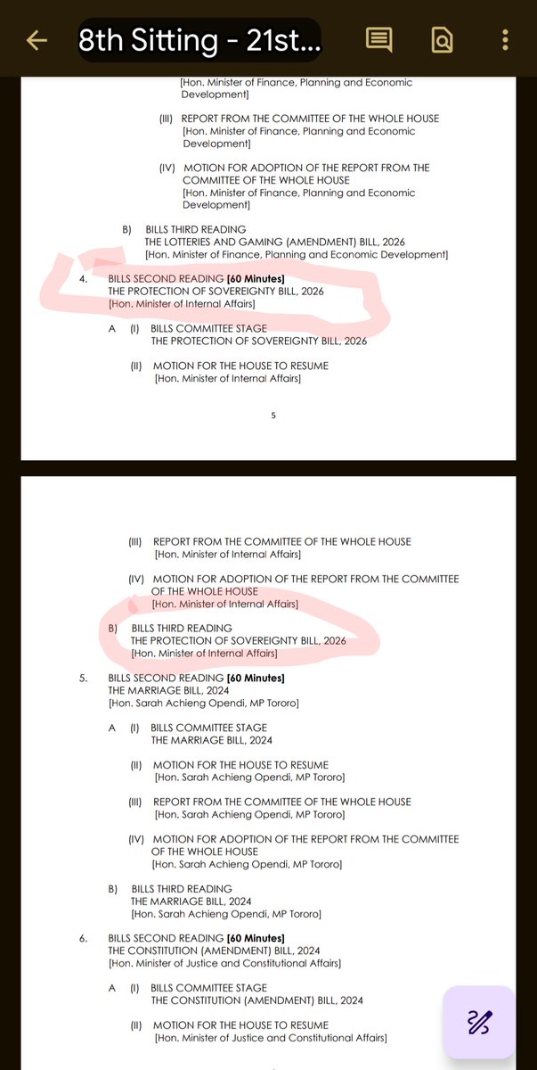 This has never happened before in Uganda's history, the Protection of Sovereignty Bill is tabled for its 2nd &amp; 3rd readings all in one sitting before today's parliamentary session.
Meanwhile, Clerk to parliament gave up April 24 for public consultations. #RejectSovereigntyBill