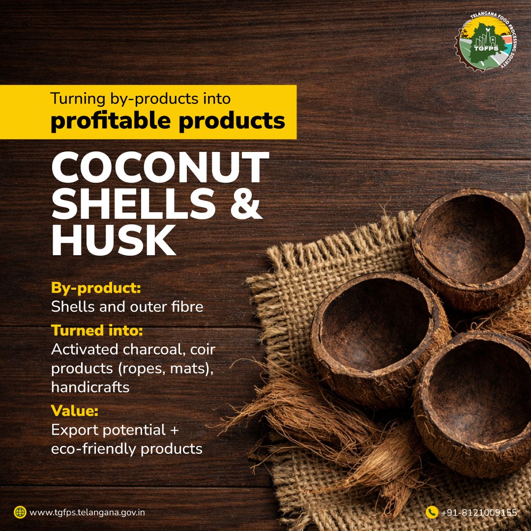 From by-product to business opportunity! 
Coconut shells and husk are transformed into eco-friendly products with strong export potential. 

#TGFPS #FoodProcessing #EcoFriendly #CoconutShells #CoconutHusk #EcoEntrepreneurs #CoconutProducts #ZeroWaste #RenewableResources