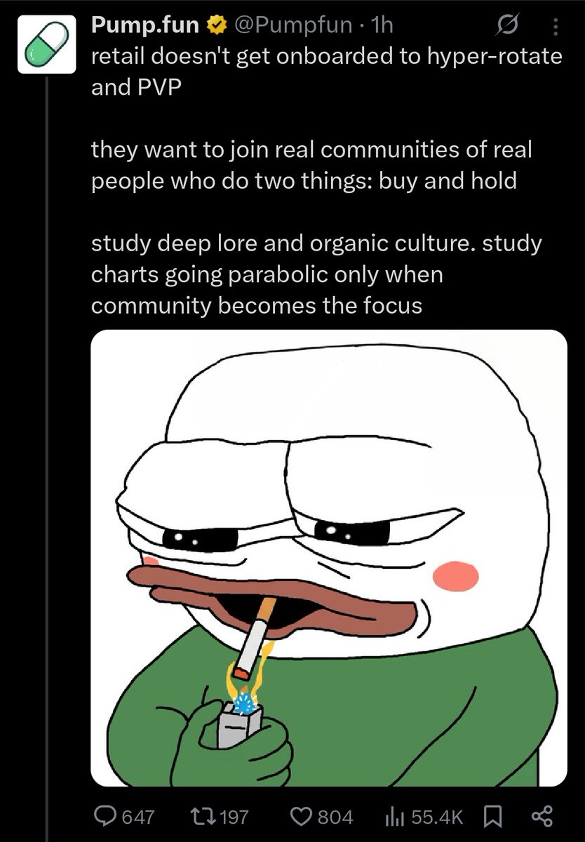 Pumpfun finally realising people have had enough and other launchpads like <a href="/printr/">Printr</a> might actually take market share for once. Complete 180 from their previous posts and sentiment– actually fucking disgusting to say the least.

Maybe it's time we start bidding printr coins just as