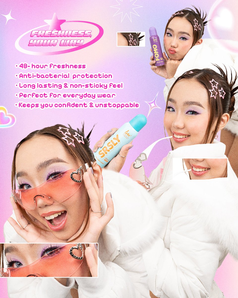 BWWomenPH's tweet photo. Freshness, your way 💿✨

Stay fresh all day with 48-hour freshness, anti-bacterial protection, and a long-lasting, non-sticky feel, perfect for everyday wear 💖

Available on Lazada, Shopee, and TikTok Shop 🛒

#GenZCollection #BWWomen #YourBestSelfEveryday https://t.co/2bxxR90XYQ