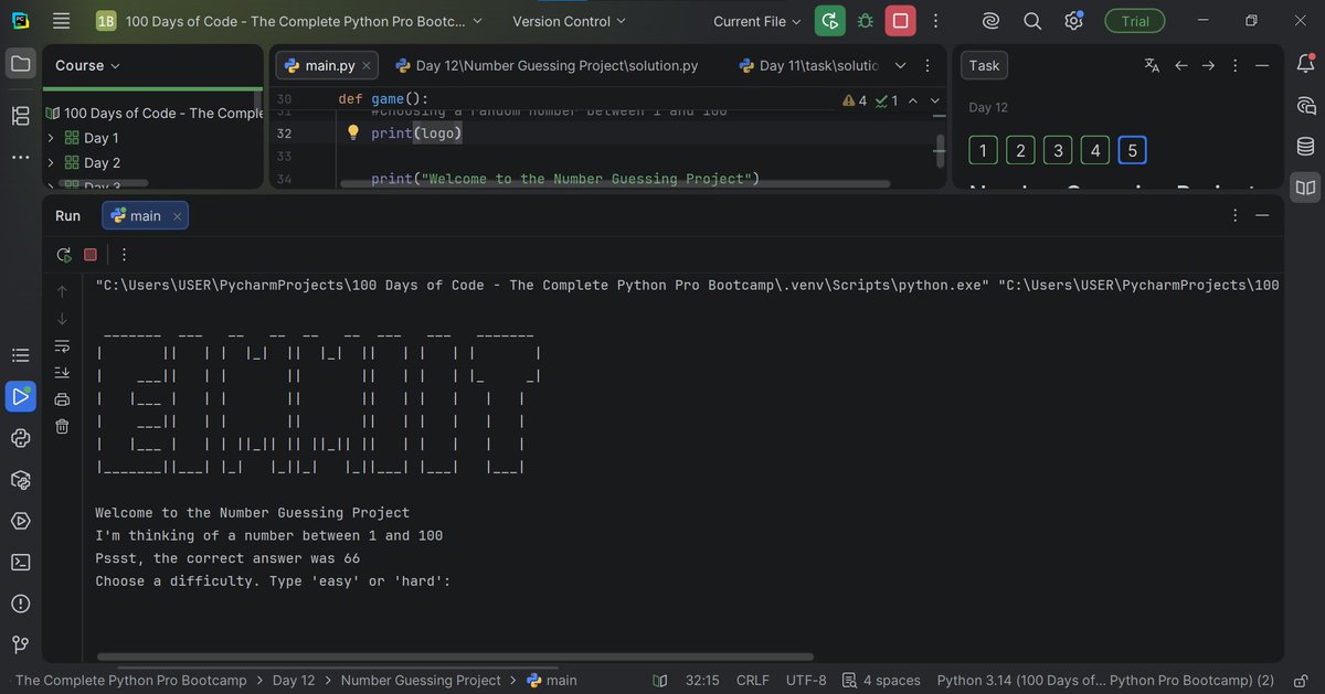 eimmiit's tweet image. Day 12 pf #100DaysOfCode
🧬 I learnt about namespace in python, and How global and local scope works 
🧬 I worked  on a Number guessing game,. Which I'm able to finish 
🧬And also start exploring React.js
#BuildInPublic #EimmiitCanCode #Reactjs #Python