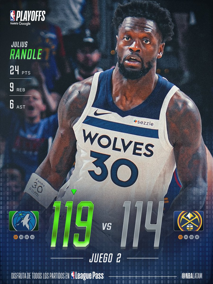 NBALatam's tweet image. ¡LOS WOLVES EMPATAN LA SERIE EN DENVER! 🐺

#NBAPlayoffs