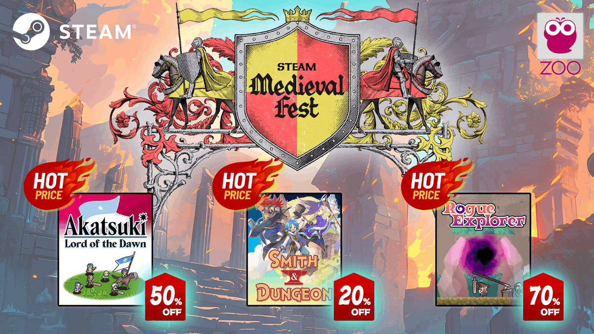 zoo_games_staff's tweet image. ⚔ Now on Steam Medieval Fest ⚔

ZOO GAMES 2D pixel art games are on discount at Steam Medieval Fest‼

The popular games “Smith &amp;amp; Dungeon,” “Akatsuki,” and “Rogue Explorer” are on sale now✨

👇Don't miss out‼‼‼
store.steampowered.com/publisher/zoo/…

#Steam #Medieval #Fest #Sale