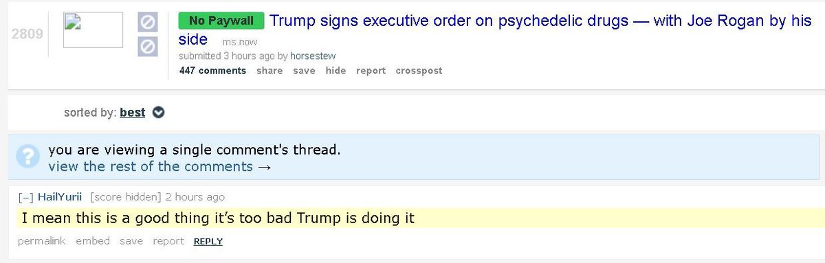 This sums up TDS perfectly:
"It's a good thing but too bad Trump is doing it"