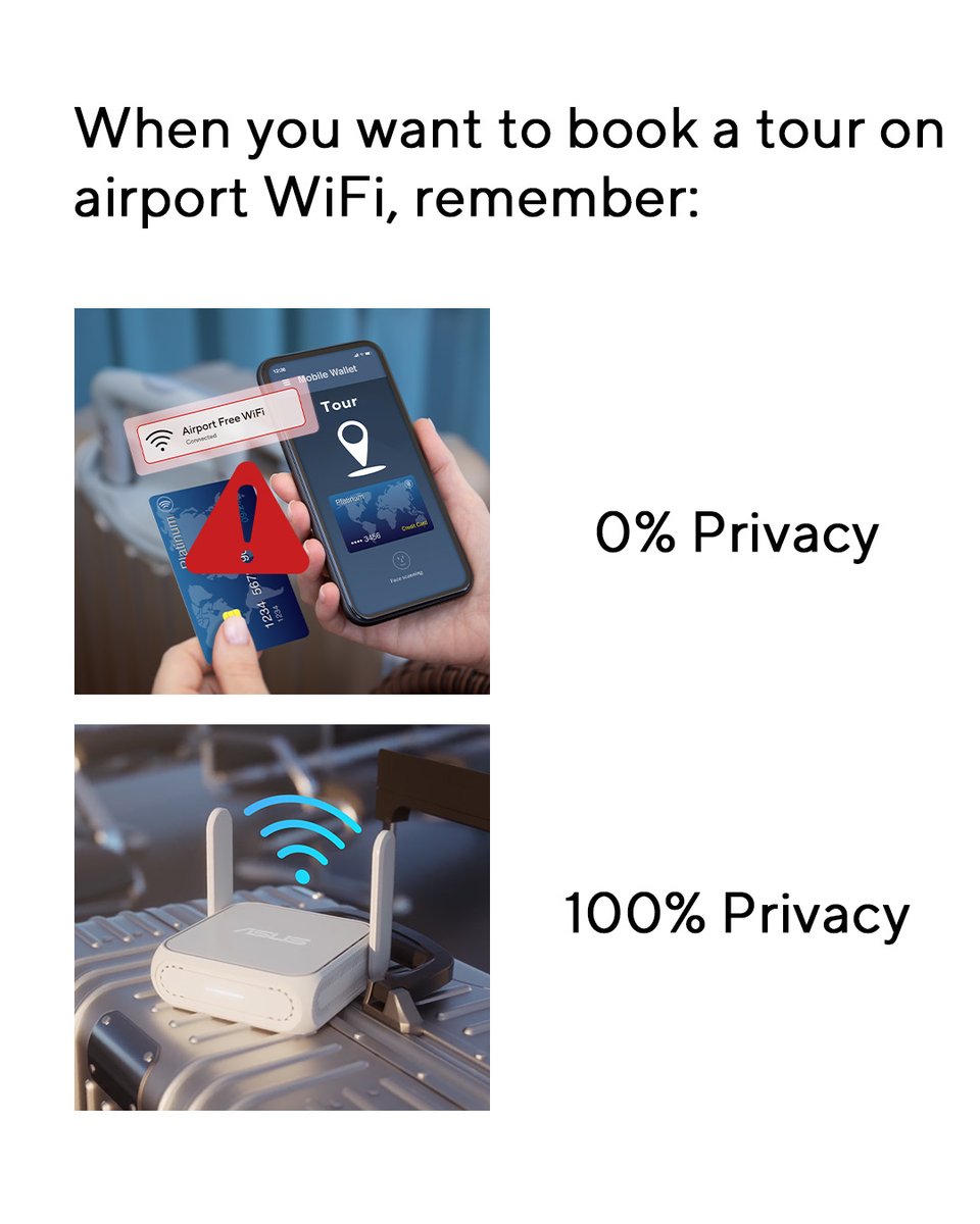 ASUSAU's tweet photo. Cafés, airports, hotels. 🌍
Wherever you connect, do it securely with the ASUS Mini Router. 🔒📶

Join the campaign and #GoWithASUS, link in bio https://t.co/glouX8j8pa

#ASUSMiniRouter #TravelWiFi #Giveaway #GoWithASUS #ASUSRouters #TravelWithASUS https://t.co/ZscpkdBba3