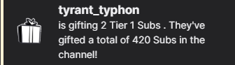 DancingCorpse's tweet photo. someone gifted 2 gifts subs in my chat on my offline day so they could hit 420 gifted subs on 4/20... I feel like I should be proud but also like "hey, stop that!" https://t.co/SHsnoSDGlr