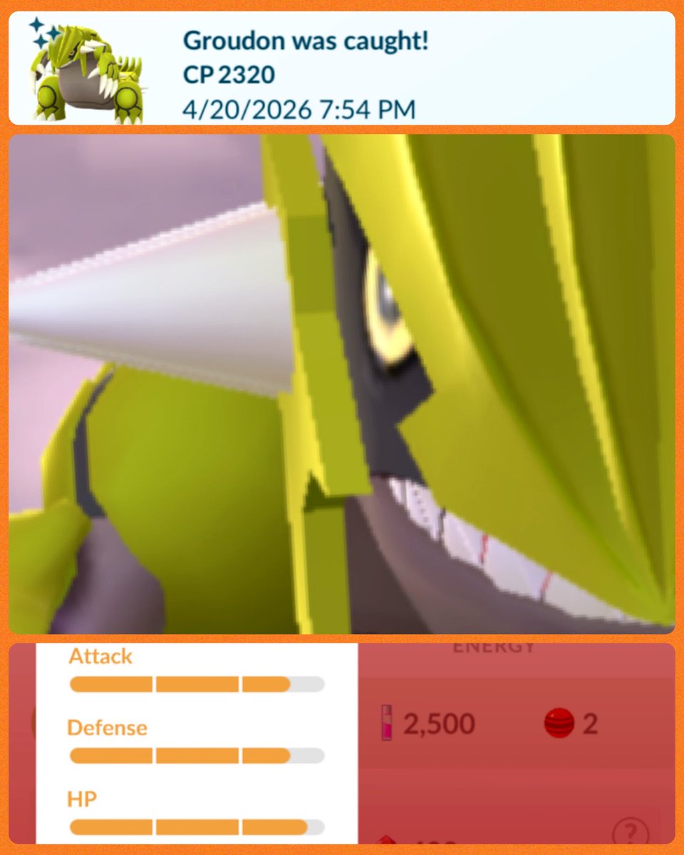 KamikeoPoGo's tweet image. ✨#ShinyGROUDON✨

✨🍀 WOOHOO! 🍀✨ 

... 👊🏾🐻  GRIND! 
#ShinyPokemon #GROUDON #ShinyGameIsStrong #OnlyMatterOfTime #ShinyHunter #PokemonGo