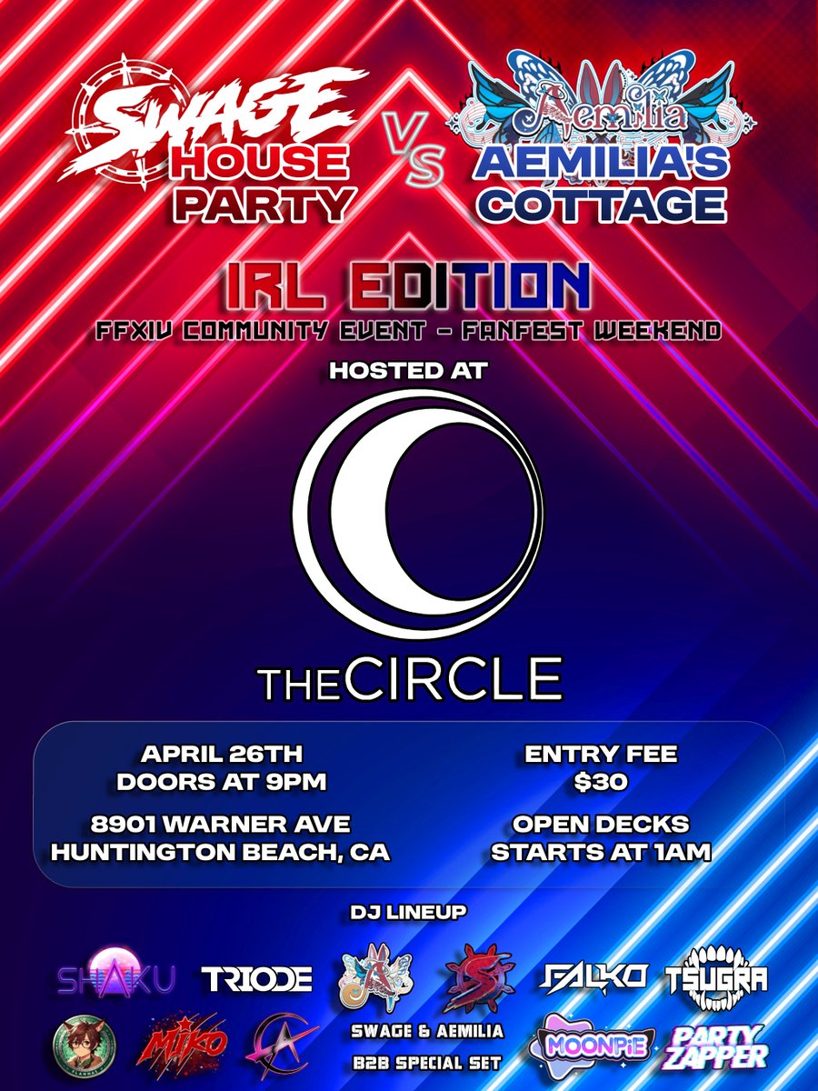 SWAGEsound's tweet photo. 🚨 FINAL NIGHT OF #FFXIVFANFEST WEEKEND 🚨

                          SUNDAY THE 26th
SWAGE HOUSE PARTY X AEMILIA COTTAGE

If you made it through fanfest weekend… we're going full send on Sunday!

THE FINAL LINK UP FOR THE #FFXIV COMMUNITY 👇

One more night. One more run.
No holding back. WE GO FULL SEND!
🔥 DJs all night
🔥 Community vibes
🔥 Last chance to go all out

No Fanfest ticket needed — everyone’s welcome > tix in comments!