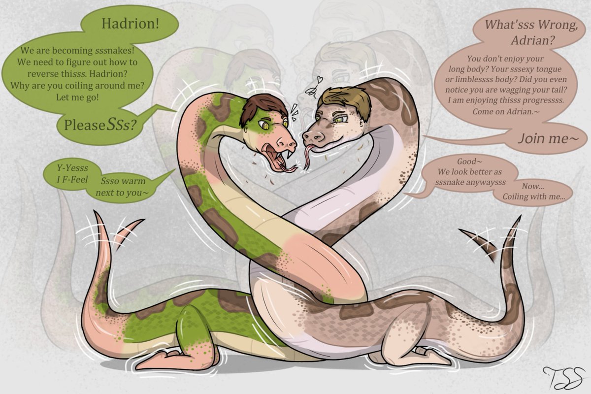 SlickScep's tweet image. I ended up in a coiled up mess with @UndeadDragon912 as we both started turning into snakes! 🐍🐍 Being a Sssnake is not that bad? I hope sssoo... 

#TF #Transfur #TFTuesday #TFeveryday #Transformation