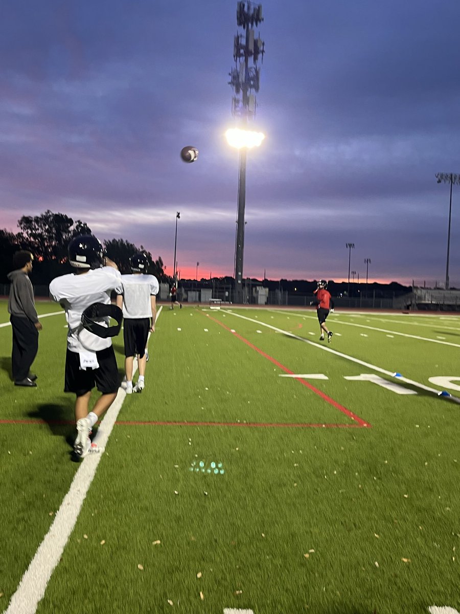 CHHS_FOOTBALL's tweet photo. Started the day with an awesome sunrise.  Ended the day coaching up the future at @CMSBoyAthletic and @GMSPonies! Great day to be a PANTHER! 
Day 4 ✅ https://t.co/3Exwg9bgUe