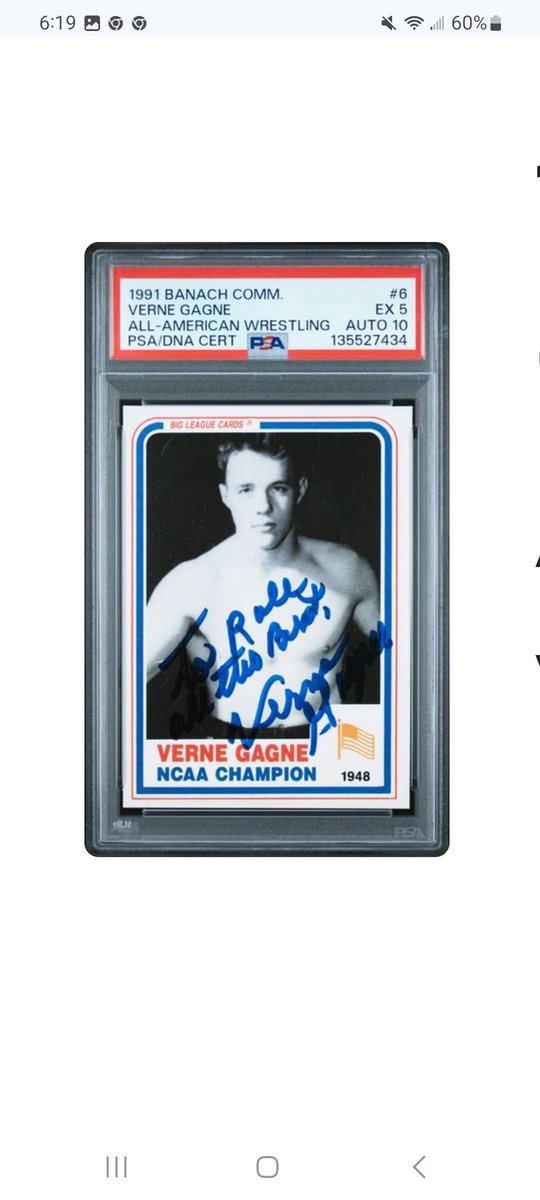 Wrestlingcardk1's tweet photo. I got this signed Verne Gagne in person at the NCAA Champions more than two decades ago. I love seeing Verne as an amateur wrestler and experience that day. https://t.co/34OLh2juWb