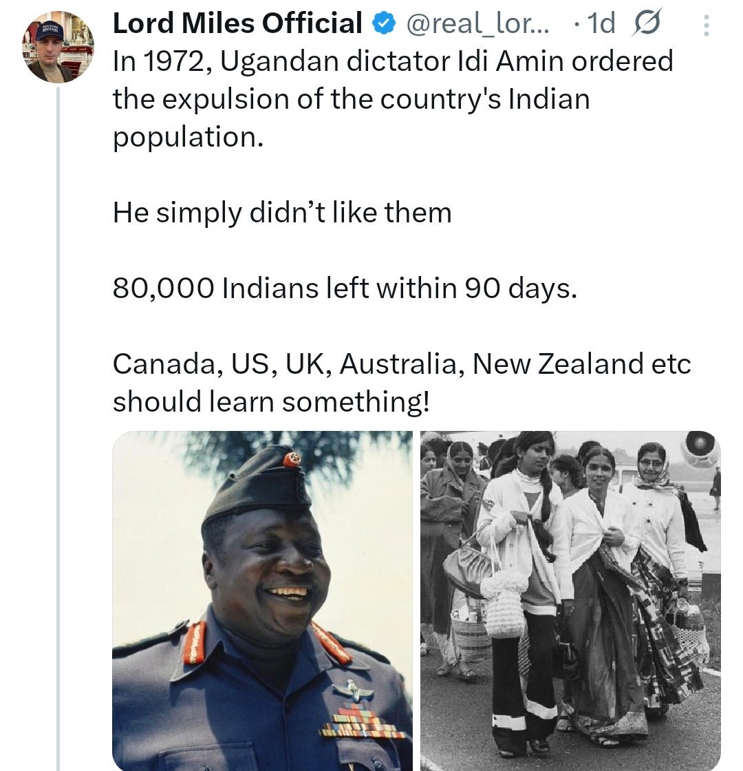aravind's tweet photo. Yes, they all learned the economy of a country can collapse if you make all the Indians leave. Just like it did in Uganda after Idi Amin's genocidal policies. 

Hence the countries you mentioned all smartly increased visa quotas (around the same time) to invite not just the leaving Indians from Africa but more talented Indians from India in. 

All these economies have done so well since then. No matter how much paid propaganda you do against Indians in the world, incentivized by two adversaries of India, all of it will fail.