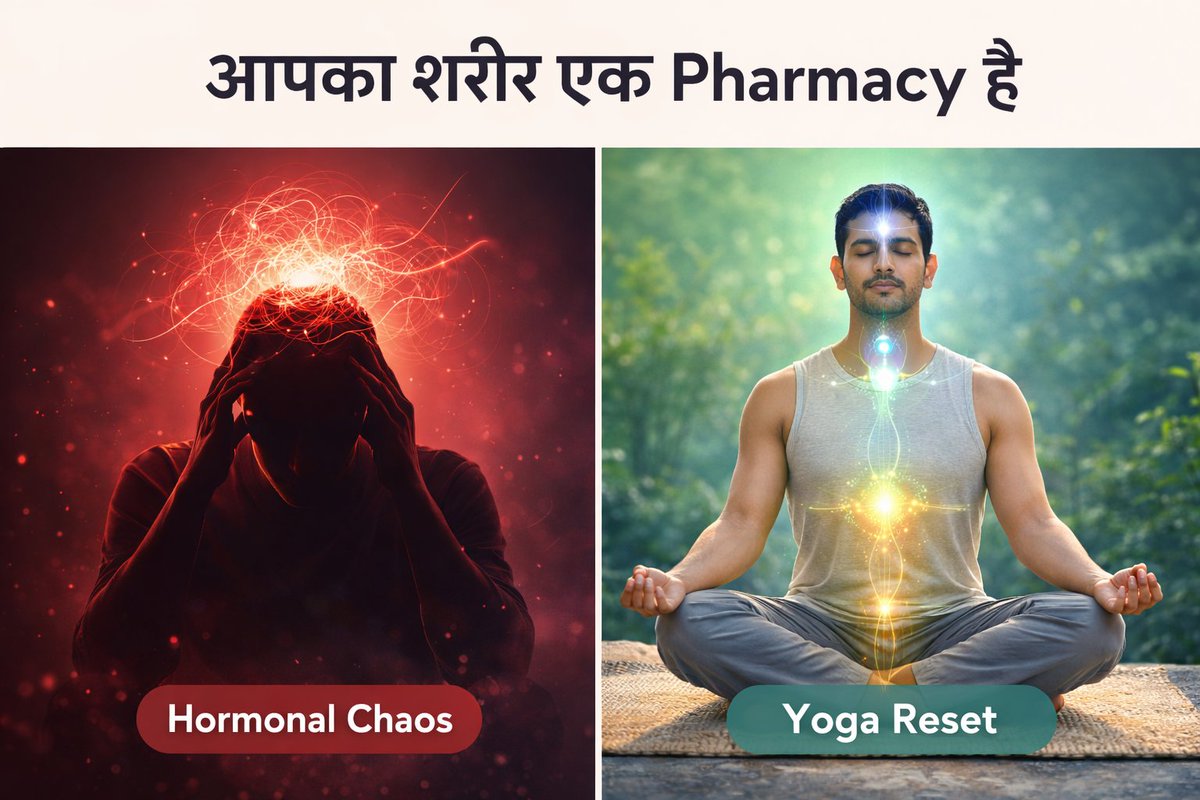 ayushyapath's tweet image. क्या आप बिना कारण थका हुआ महसूस करते हैं? अचानक वजन बढ़ रहा है या बाल झड़ रहे हैं? 🥱

यह सिर्फ काम का तनाव या बढ़ती उम्र नहीं, आपके शरीर का 'सॉफ्टवेयर' यानी हार्मोन्स क्रैश हो रहे हैं! 🚨

इसे प्राकृतिक रूप से 'री-प्रोग्राम' कैसे करें? 👇
#HormonalBalance #IDY2026 🧵 1/4