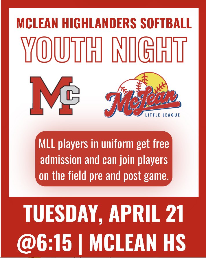 MLLUpdates's tweet photo. MLL Youth night at McLean High - tomorrow! Come join the fun and watch the Highlanders. https://t.co/X9tbxBwNps