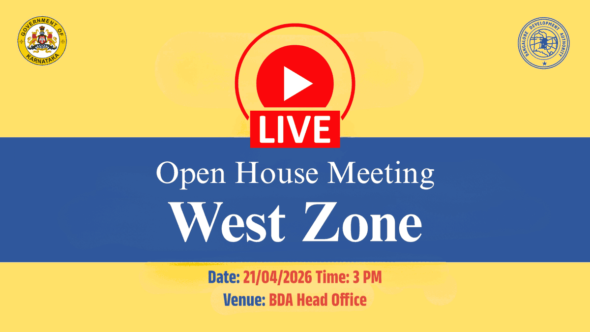 BDAOfficialGok's tweet image. 🔴LIVE | West Zone Open House Meeting | Bangalore Development Authority

📅 Date: 21.04.2026
🕒 Time: 3:00 PM
📍 Venue: BDA Head Office

🎥 Watch Live:
youtube.com/live/XbiB-whb5…

👥 List of Participants:
bdakarnataka.in/invitee-list

#GoodGovernance #Transparency

@CMofKarnataka