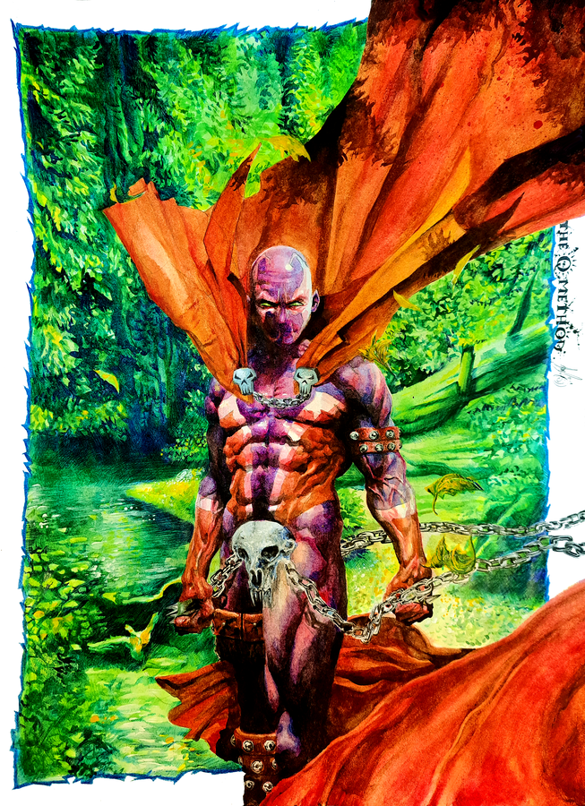 TheQmethod's tweet photo. hey, @Todd_McFarlane and guys at @mcfarlanetoys how about a cover with this bad boys?  #spawn #imagecomics #theQmethod #watercolor https://t.co/UHPtgVaDUi