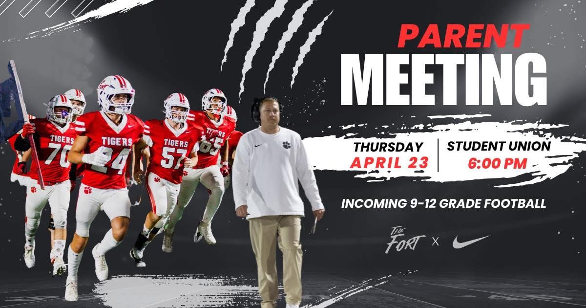 FG_TigerFB's tweet photo. Reminder about parent meeting this Thursday! Looking forward to seeing everybody! See you there! Thanks Coach       @R_C_Nolan https://t.co/C0txx7d5nS