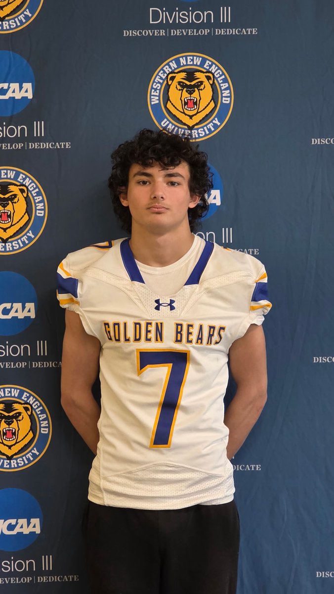 GriffenBloom7's tweet photo. Had another great junior day visit at @WNEFB on Sunday!! Great environment to be at! Thank you to the coaching staff and hyped to get back to golden bear stadium this summer! @Coach_Lebeau @coach_cdunn @coach_elliott2 @PRZNewEngland @NE6FB_Recruits https://t.co/JFVjAOXnWx