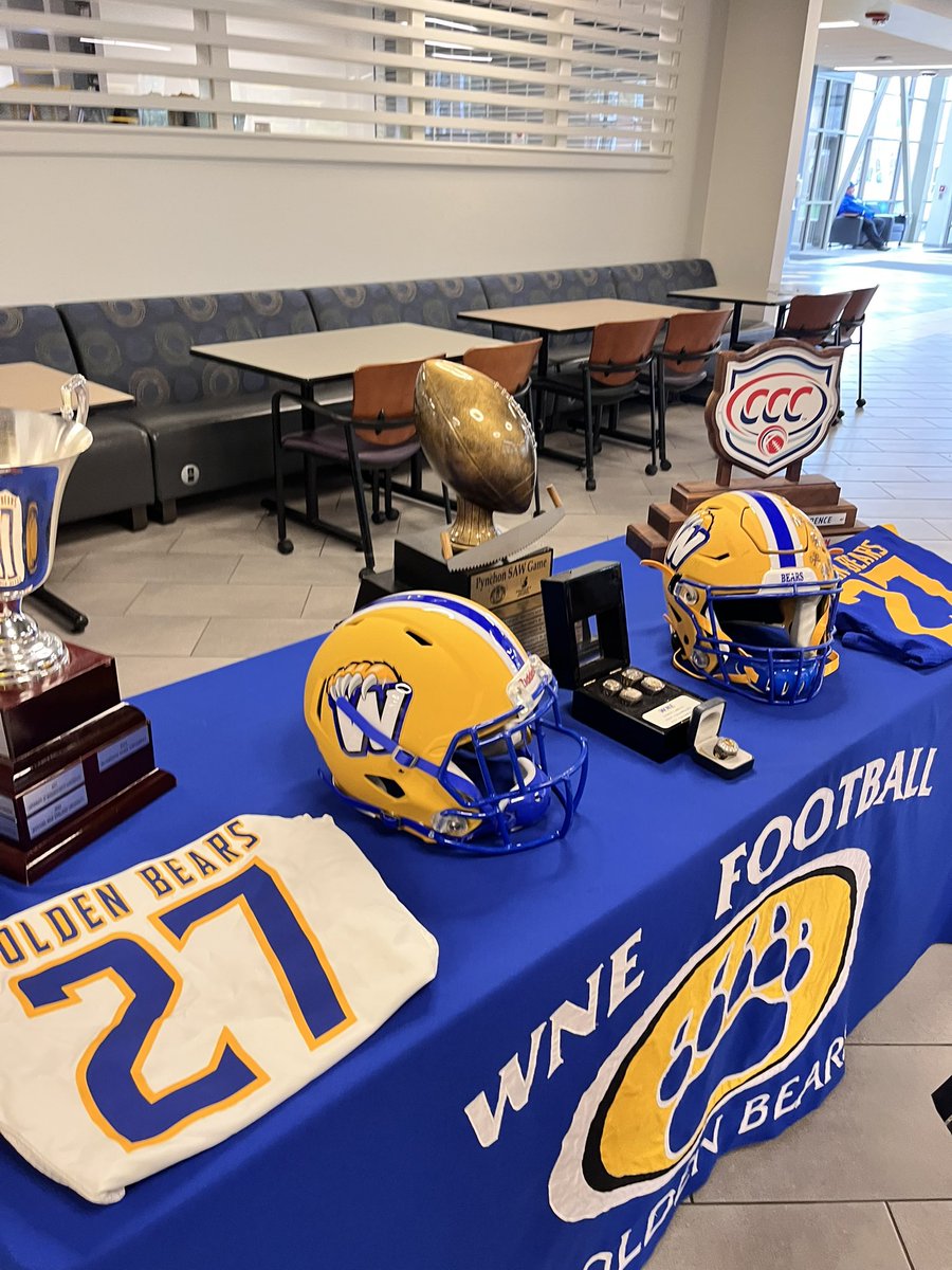 GriffenBloom7's tweet photo. Had another great junior day visit at @WNEFB on Sunday!! Great environment to be at! Thank you to the coaching staff and hyped to get back to golden bear stadium this summer! @Coach_Lebeau @coach_cdunn @coach_elliott2 @PRZNewEngland @NE6FB_Recruits https://t.co/JFVjAOXnWx