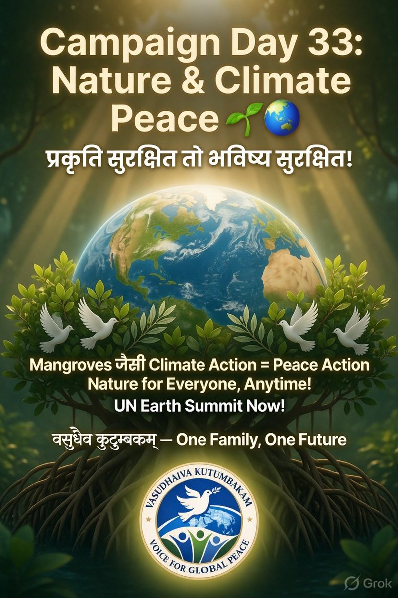 For44870Peace's tweet photo. @antonioguterres @UN @hrw @amnesty @AJEnglish @cnnbrk @BBCWorld @ZeeNewsEnglish @aajtaktej @UNPeacekeeping @UNAOC @ICRC @MSF @CrisisGroup @WHO @Interpeace_Org @ChinaDaily @WhiteHouse @PMOIndia @POTUS @NATO @EU_Commission @CNN @Reuters @Oxfam @UNPeacebuilding @AlJazeera @AP @andersoncooper @FareedZakaria @GretaThunberg @Malala @EmmaWatson @ManiramNar40442 @CCFPeace @DigitalDaddy92 @cfpeace @peacemakersnetw @UNEP @WWFGLOBAL @UNFCCC @unoy_peace @Y4Cofficial @GlobalLF @PlanGlobal @GlobalPeace @ifcdialogue Campaign Day 33
Nature & Climate Peace
प्रकृति सुरक्षित तो भविष्य सुरक्षित!
Mangroves जैसीClimate Action =Peace Action
Nature for Everyone, Anytime!
@UN Earth Summit Now!
वसुधैव कुटुम्बकम्—One Family,One Future
#ClimateForPeace #VoiceForGlobalPeace #StopWW3
@UNFCCC
Share,Spread https://t.co/2xumLDeRCy