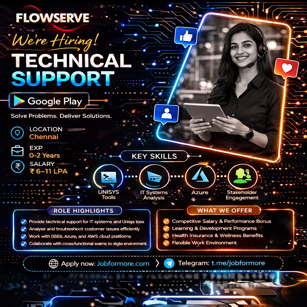 jobformore's tweet image. 🔧 Tech Support @ Flowserve!

📍 Chennai

🎓 BS/BA Freshers

🔥 IT Systems + Unisys

💰 INR 6–11 LPA

Industrial Innovation! ⚙️

#Flowserve #ITSupport #ChennaiJobs #Freshers #Jobformore

Apply: jobformore.com/jobs/flowserve…
