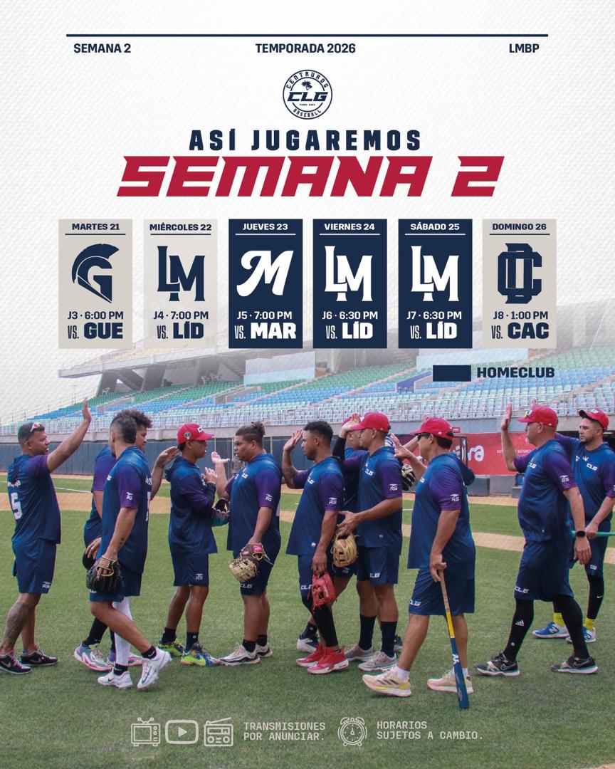 ⚾ 🇻🇪🛡️

Así jugaremos en la semana 2️⃣ de campeonato ⚾️🌴

#CentaurosAlPlay 🛡️

(Prensa <a href="/Centauroslg_bbc/">Centauros de La Guaira</a> )