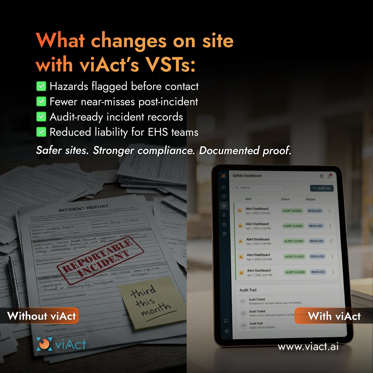 AiViact's tweet photo. The risk hasn’t changed—but the solution has.

viAct Vehicular Safety Technologies (VSTs) use AI to detect blind spots, monitor movement &amp; alert operators in real time 🚧

See it in action → https://t.co/MK7qqgIUzT

#viAct #VehicularSafety #Singapore #EHS #WSH2025 https://t.co/iWj5VJ7fyA