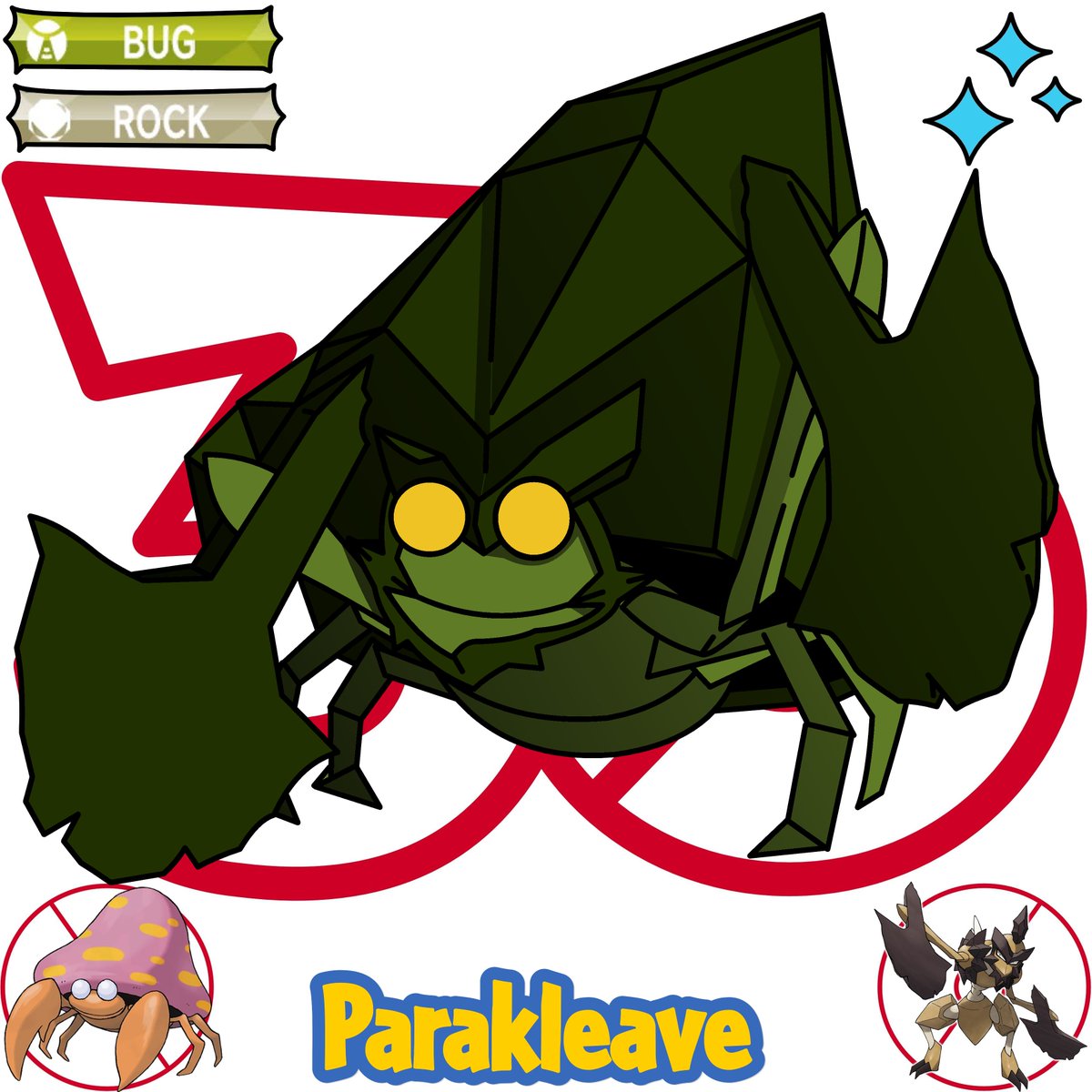 Nerdalachia's tweet image. Shiny Parascythe, Parascize, and Parakleave #pokemon #fakemon #fusion #fanart
