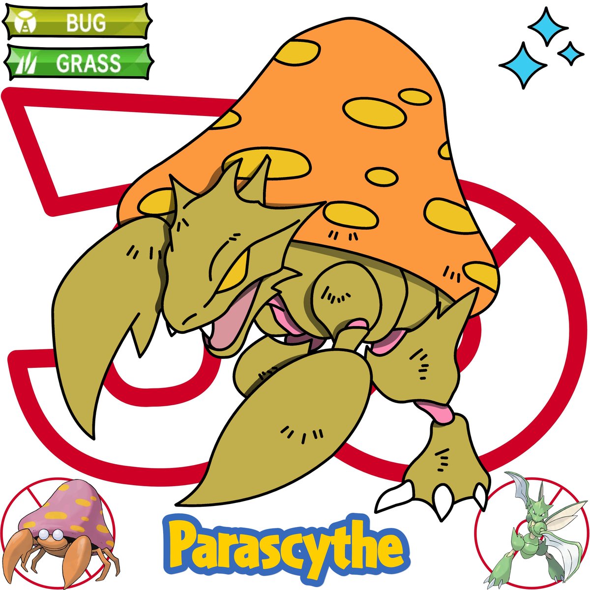 Nerdalachia's tweet image. Shiny Parascythe, Parascize, and Parakleave #pokemon #fakemon #fusion #fanart