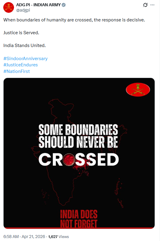 ETNOWlive's tweet image. #NewsAlert | Indian Army tweets, "When boundaries of humanity are crossed, the response is decisive. Justice is Served. India Stands United."

#OperationSindoor #IndianArmy #SindoorAnniversary