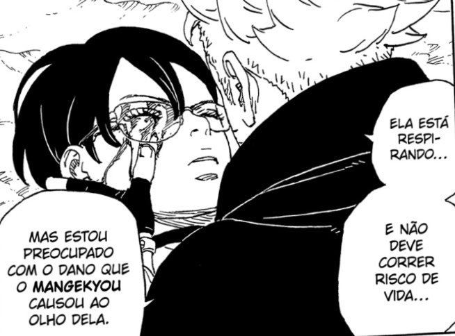 Simplesmente Boruto limpando o sangue dos olhos de Sarada e preocupado com sua vida ❤️🥹