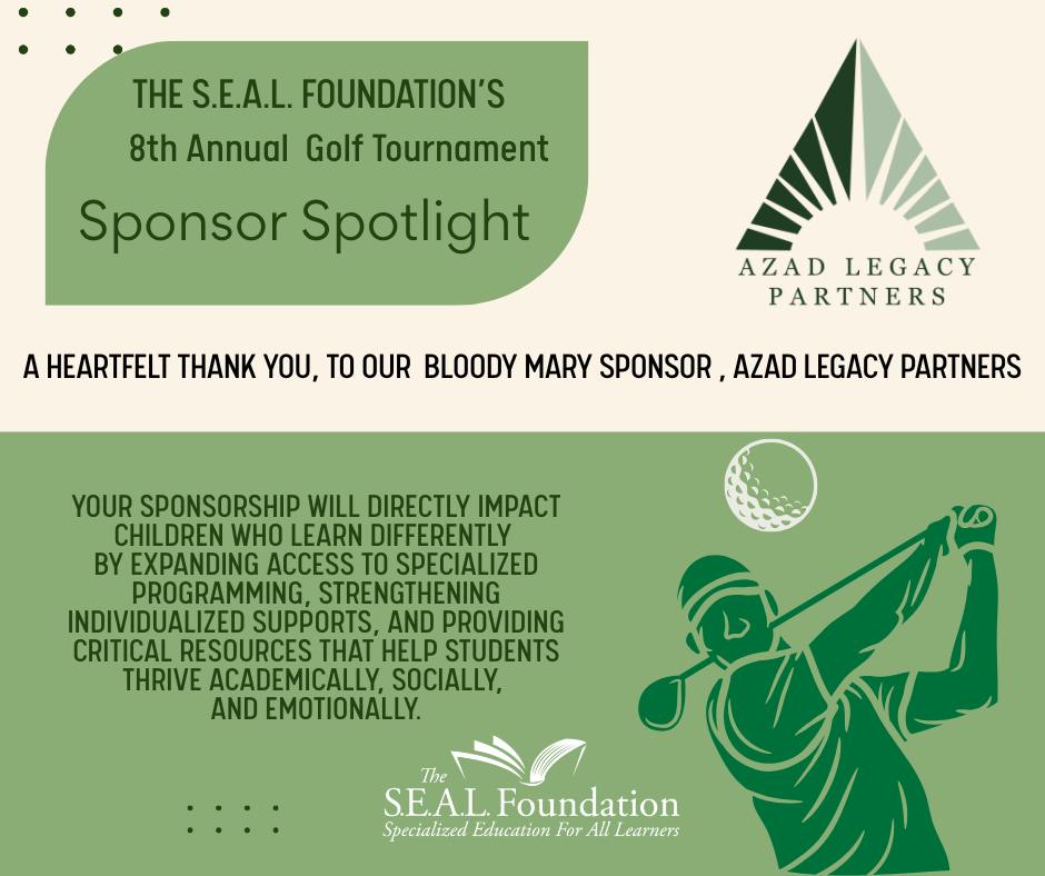 SEAL_Foundation's tweet photo. A heartfelt thank you to The @SEAL_Foundation's 2026 Bloody Mary Sponsor, Azad Legacy Partners, for their continued support of our mission. Your sponsorship will directly impact children who learn differently by expanding access to specialized programming.
https://t.co/Zwh1Kw1j4T https://t.co/0XLv4Emfd8