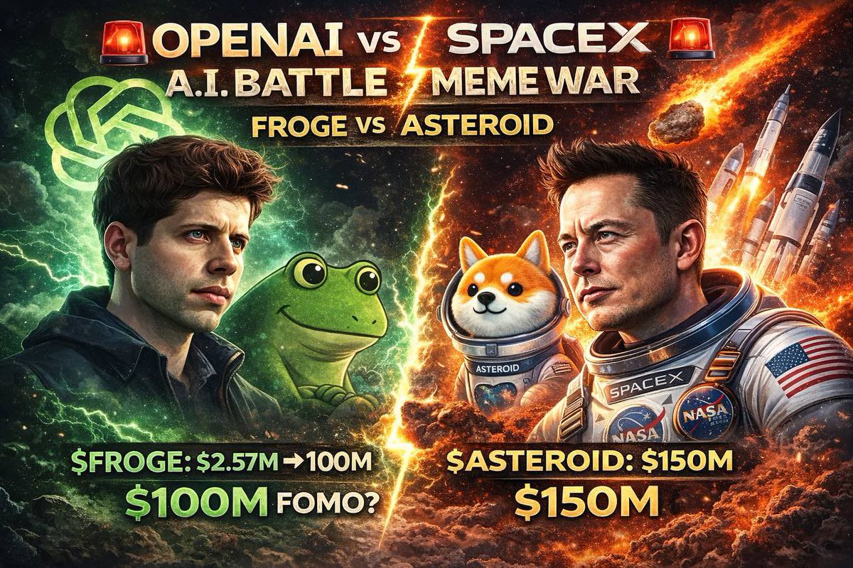 cryptoabsorber1's tweet image. $FROGE &amp;gt; $ASTEROID 
#open ai &amp;gt; #spacex
#sam &amp;gt; #elon
@FrogeVIP 
@sama @elonmusk