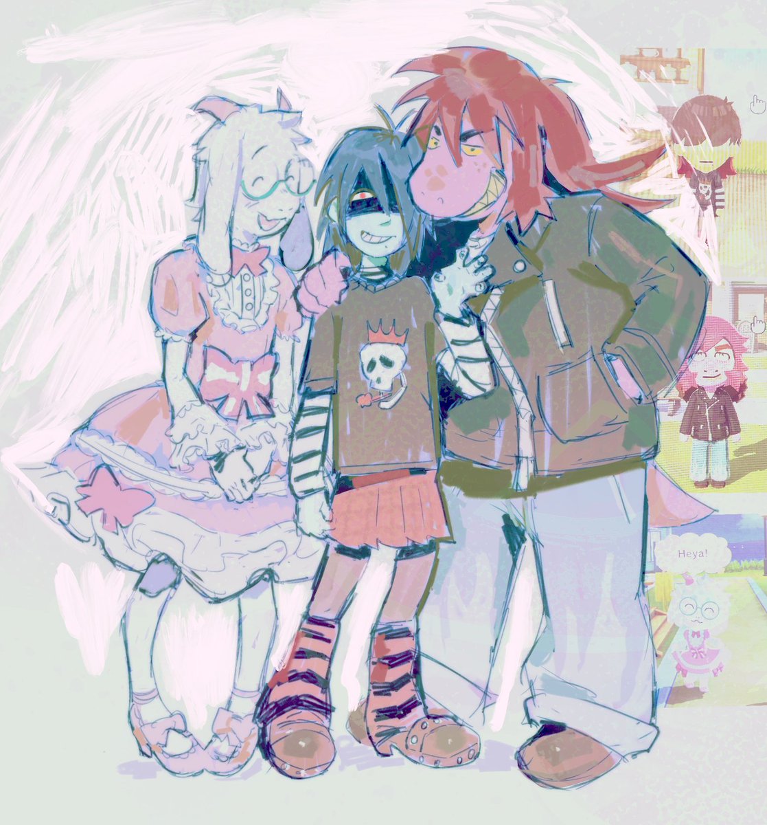 butterflyjam6's tweet image. Fun gang in their tomodachi life outfits i guess 
#deltarune #tomodachilife