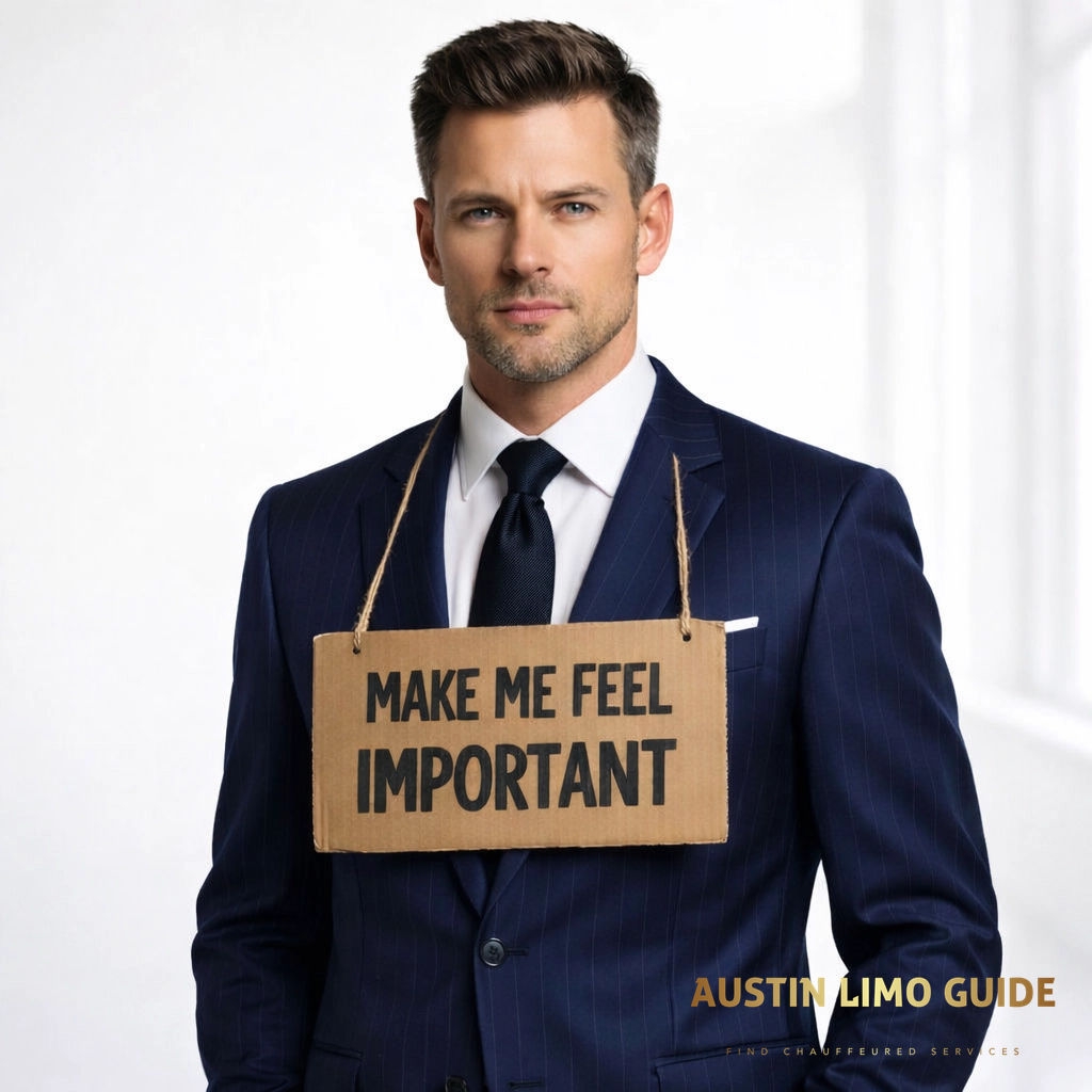 AustinLimoGuide's tweet image. Imagine every client carries this sign: 'Make Me Feel Important.' 

Find chauffeured services (listings only)

Leo Alcala, American chauffeur and publisher of the Austin Limo Guide
#AustinLimoGuide #Chauffeur #AustinTX #Service