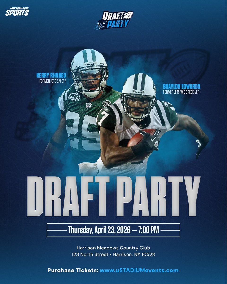 uSTADIUM's tweet image. DRAFT PARTY TICKETS ARE STILL AVAILABLE!

Hosted by Braylon Edwards and Kerry Rhodes | Harrison Meadows Country Club, Harrison NY | 3-Hour Open Bar, Tons of Food | Silent Auction | Giveaways | Honoring Nick Mangold via American Kidney Fund

🎟️: ustadiumevents.com