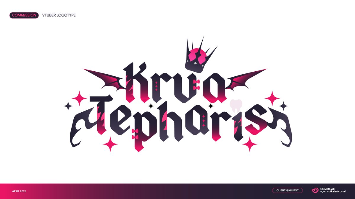 Kalanicosmi's tweet image. 【 Logo Commission 】🦷🩸
₊˚ for @/kruavt

♡ + ↻ appreciated ଘ(੭*ˊᵕˋ)੭* ♡
◟﹒vgen.co/kalanicosmi

#VtuberES #VtuberEN #VGenComms