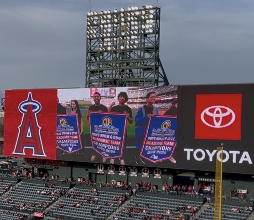 NPHSAthletic's tweet image. Coach Sebastian and team captain Zack Bolte representing the NPHS Boys Swim Team on the field at @angels Stadium at the CIF Athletic Awards Night!!
#PantherPride #cifss @ConejoValleyUSD 
@vcspreps