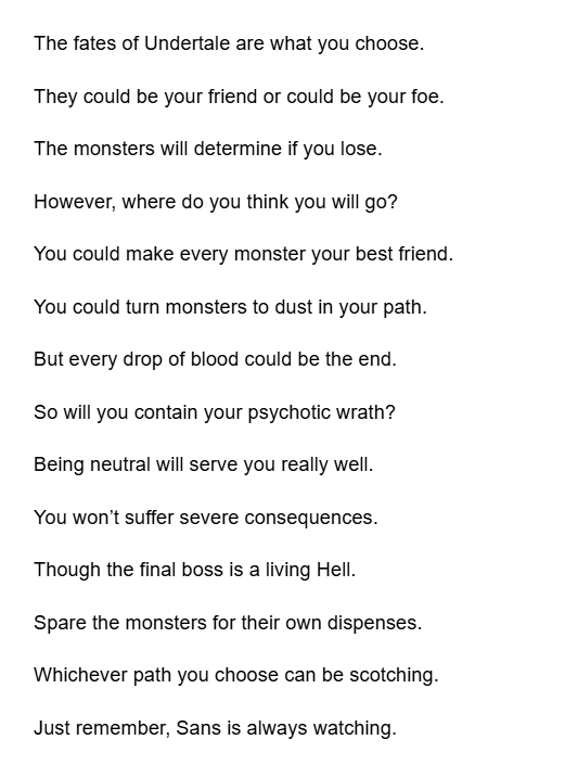 SpeedpaintBun's tweet image. The Fates of Undertale: A Sonnet by Bun

(Ps. Scotching means to decisively put an end to)

#undertale #poem